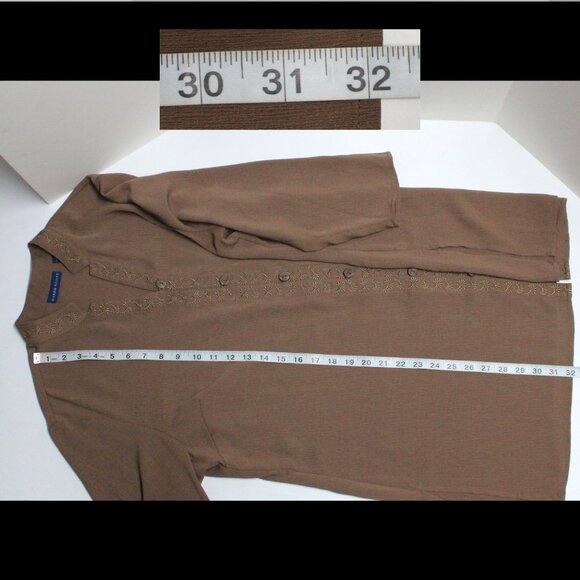 Karen Scott Women's XL Brown Button Down Tunic Top & Decorative Trim - Picture 9 of 11